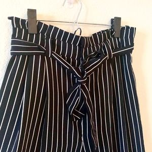 Mid-Rise Striped Wide-Leg Trousers w/ Tie Waist